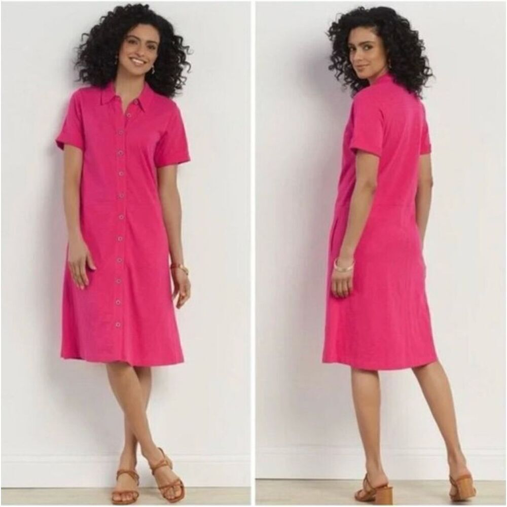 Soft Surroundings hot pink Filipa button down shirt dress size M